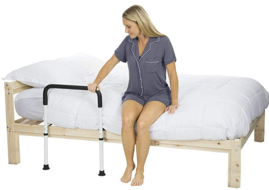 Bedside support from this bed rail gives stabilizing assistance when getting in and out of bed.